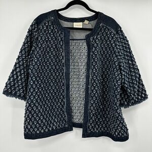 Chicos Denim Open Front Textured Jacket XL‎ Quarter Sleeve